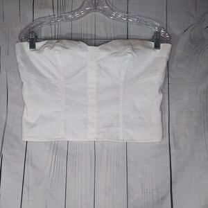 Express Poplin Corset Crop Tube Top White Women's M NWT